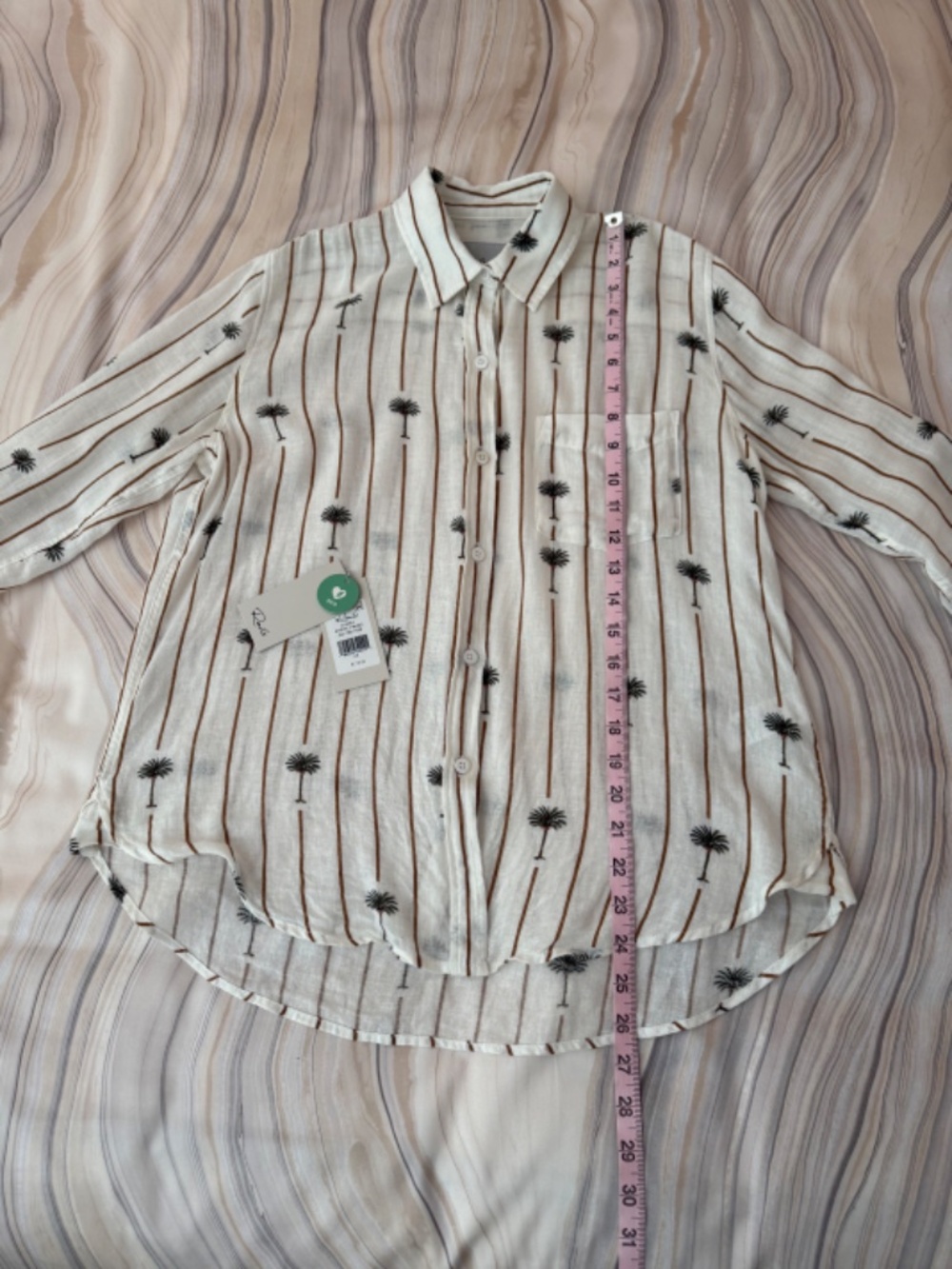 RAILS Charli Linen Blend Long Sleeve Button Front Shirt Ivory Stripe Palms Sz XS - Picture 11 of 16